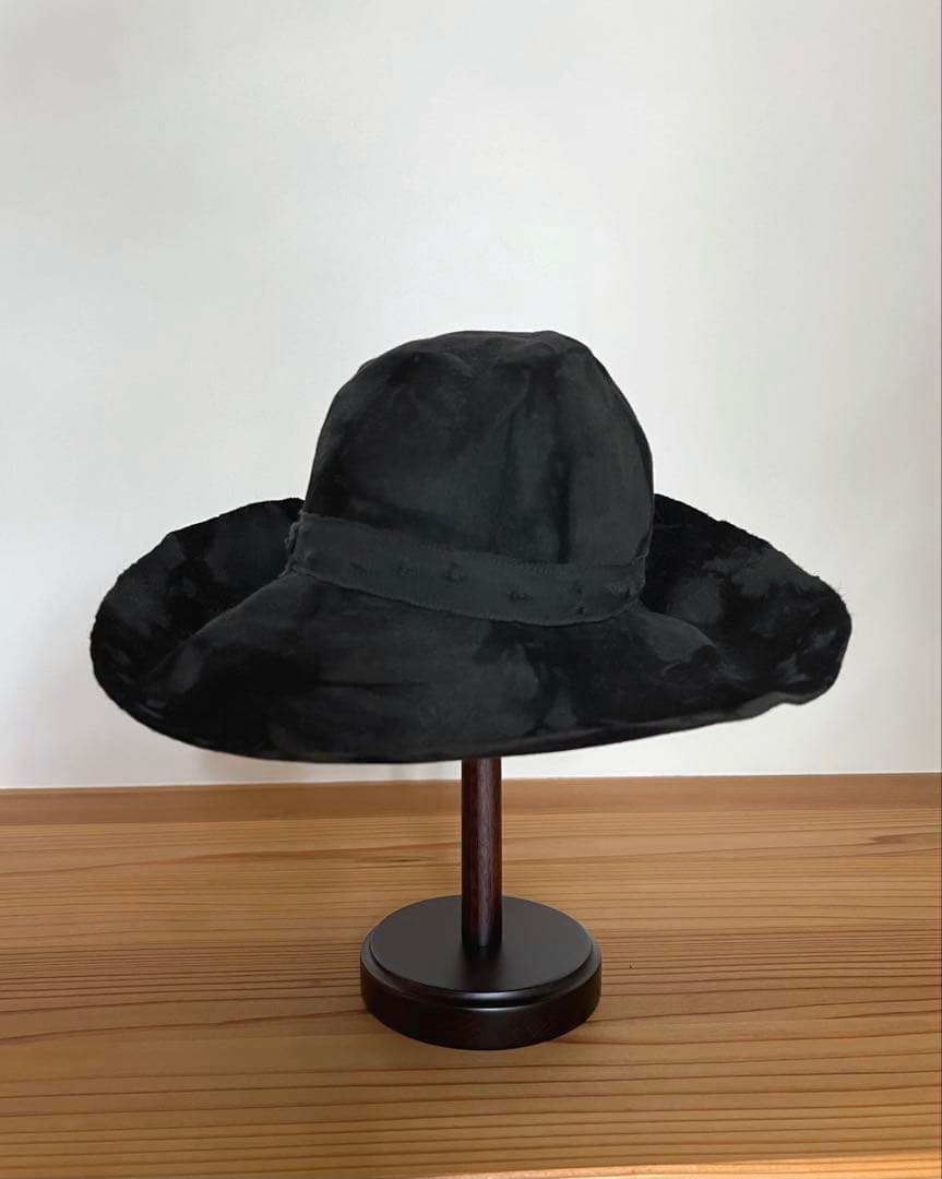 美品　ミュールバウアー　アッシュペーフランス　AW墨黒ムラ染め　ツバ広めハット帽