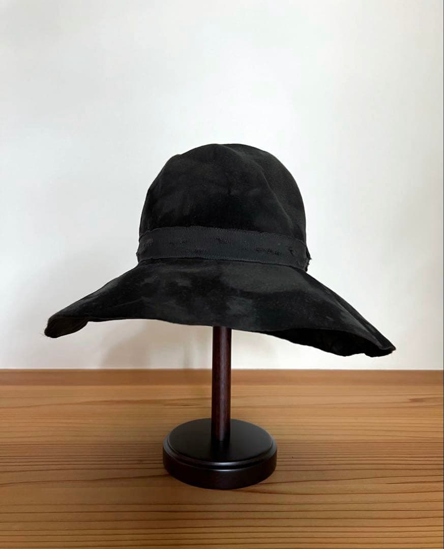 美品　ミュールバウアー　アッシュペーフランス　AW墨黒ムラ染め　ツバ広めハット帽