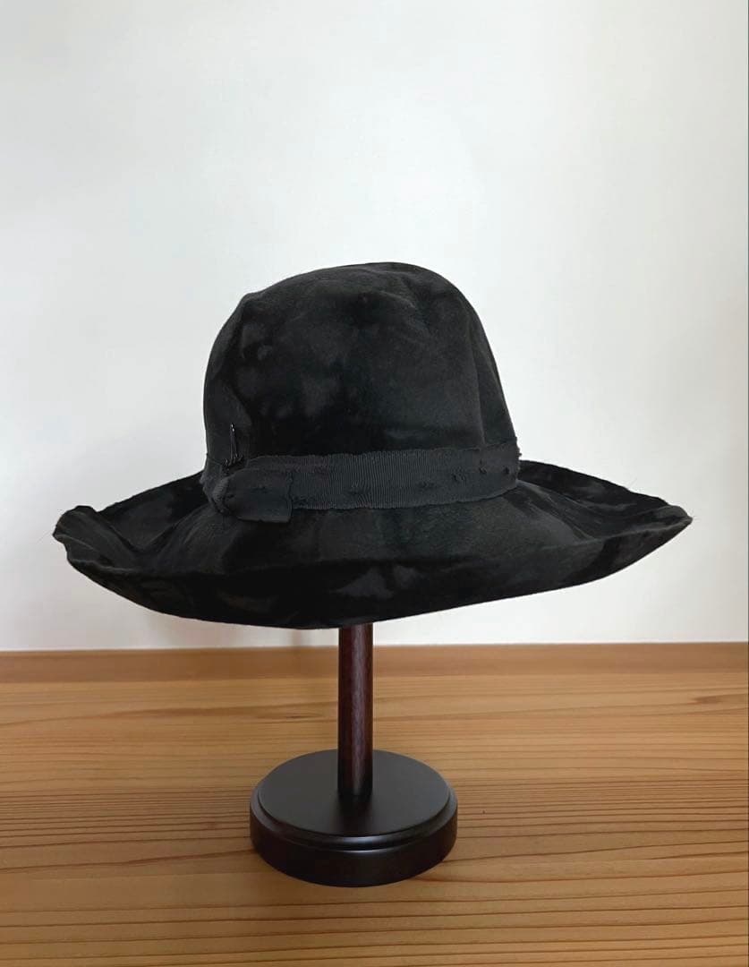 美品　ミュールバウアー　アッシュペーフランス　AW墨黒ムラ染め　ツバ広めハット帽