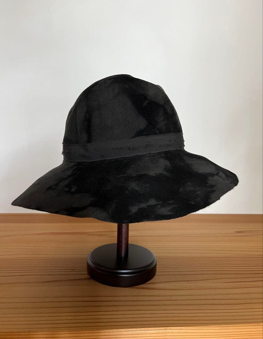 美品　ミュールバウアー　アッシュペーフランス　AW墨黒ムラ染め　ツバ広めハット帽