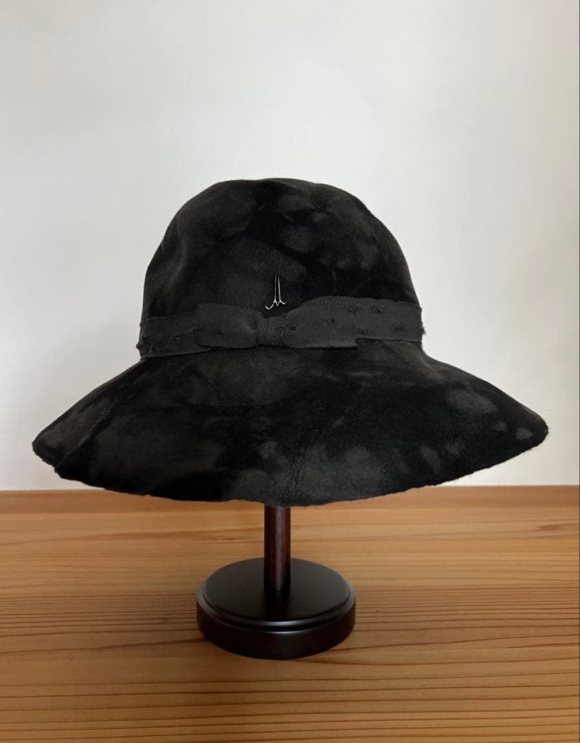 美品　ミュールバウアー　アッシュペーフランス　AW墨黒ムラ染め　ツバ広めハット帽