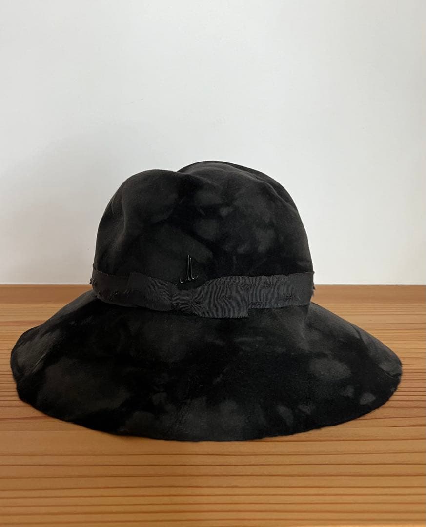美品　ミュールバウアー　アッシュペーフランス　AW墨黒ムラ染め　ツバ広めハット帽