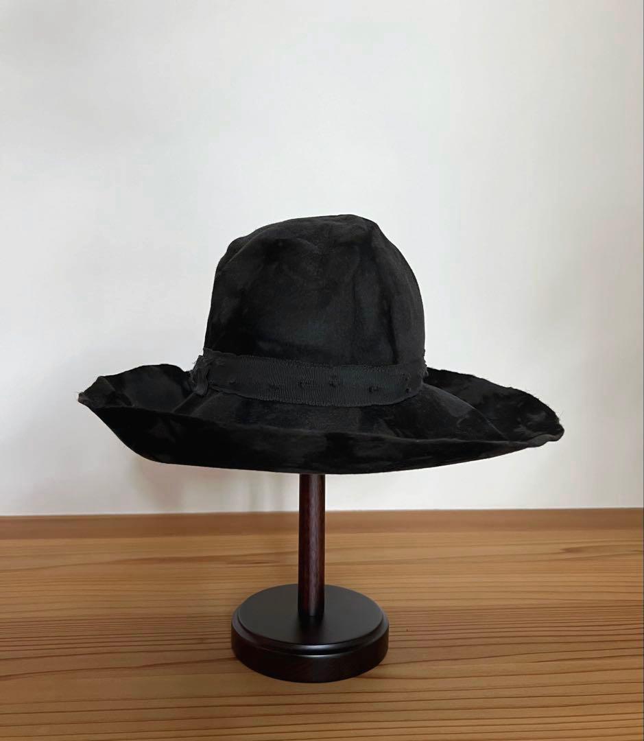 美品　ミュールバウアー　アッシュペーフランス　AW墨黒ムラ染め　ツバ広めハット帽