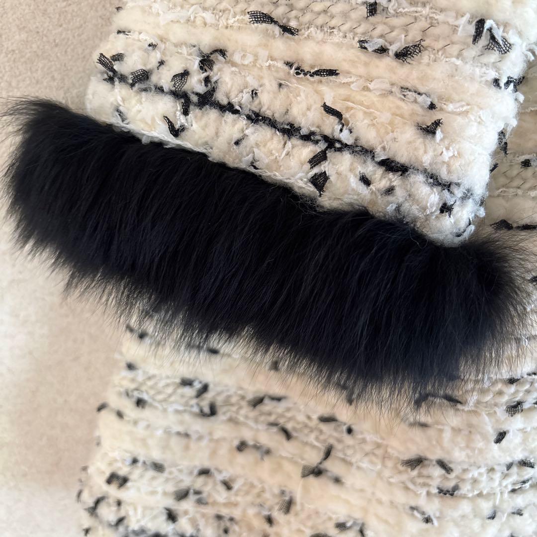 トゥービーシック TO BE CHIC ツイードノーカラーフォックスファーコート