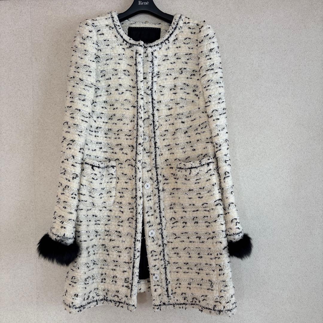 トゥービーシック TO BE CHIC ツイードノーカラーフォックスファーコート