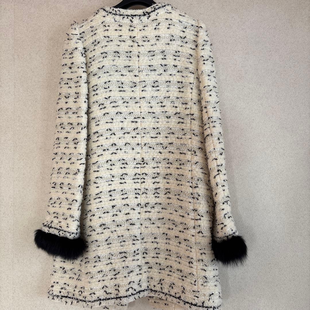 トゥービーシック TO BE CHIC ツイードノーカラーフォックスファーコート