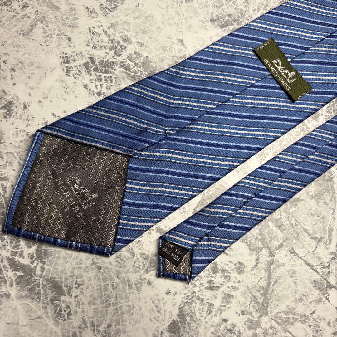 ✨未使用級・箱付き✨ HERMES エルメス ストライプ 光沢 シルク ネクタイ
