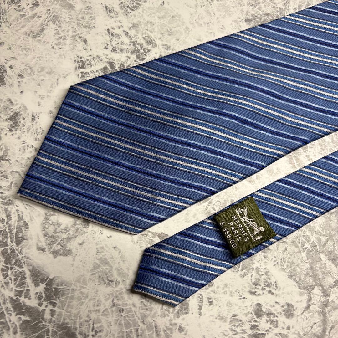 ✨未使用級・箱付き✨ HERMES エルメス ストライプ 光沢 シルク ネクタイ