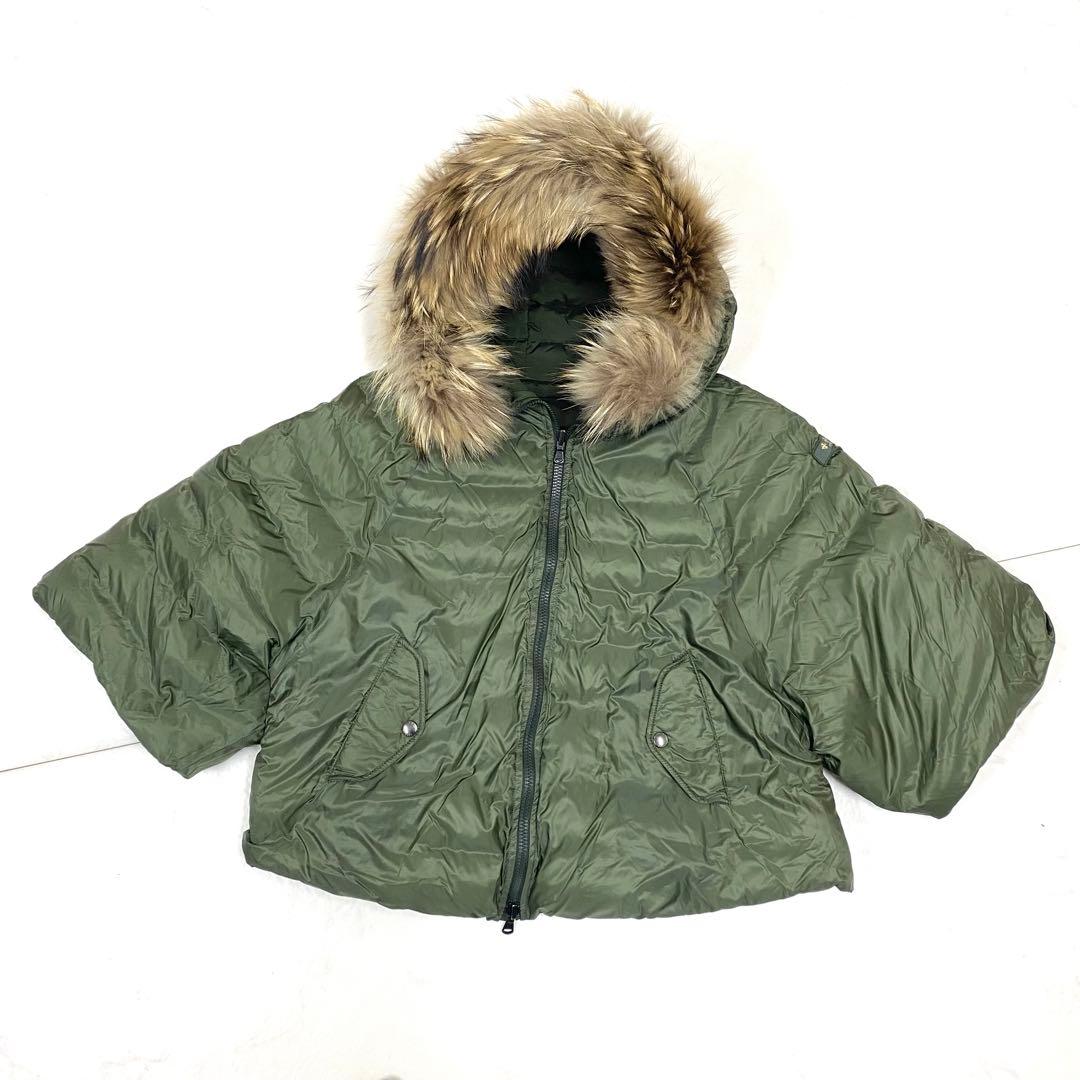 美品★TATRAS MALE ダウンポンチョ リバーシブル カーキ 02