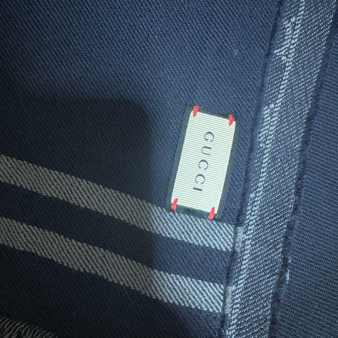 GGパターン ネイビー マフラー フリンジ付き