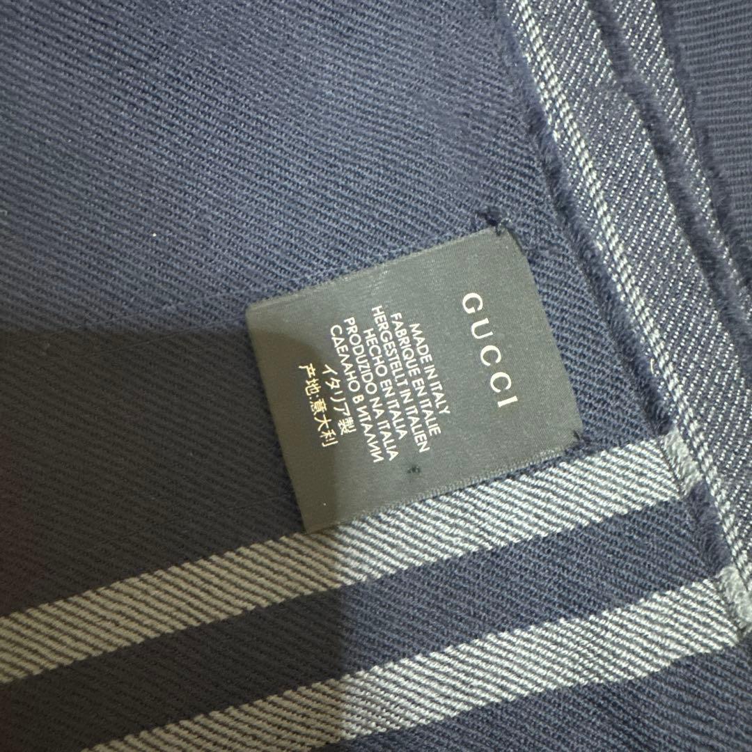 GGパターン ネイビー マフラー フリンジ付き