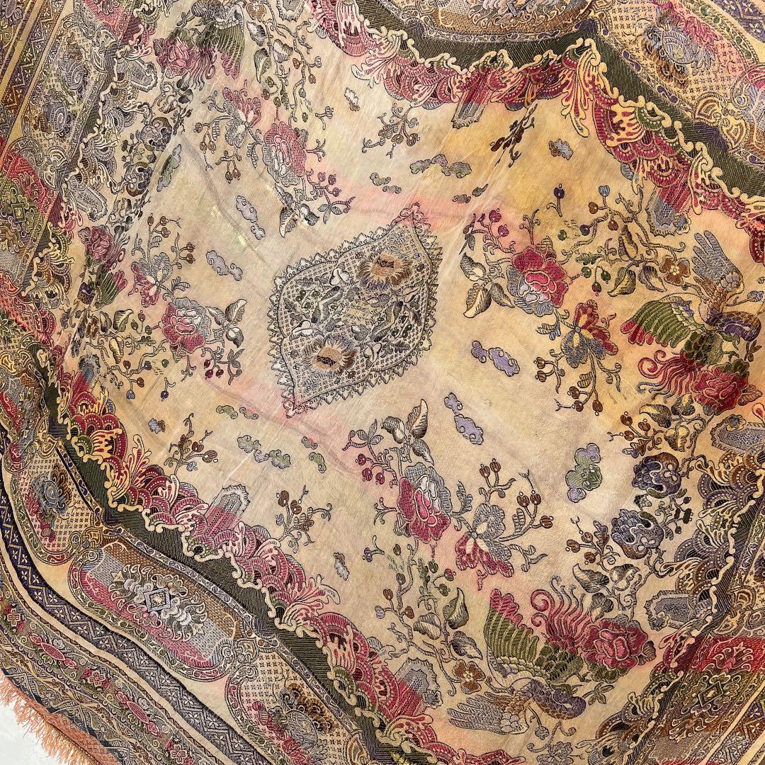 アンティーク　ベッドカバー　フランス蚤の市購入　フリンジつき大判ファブリック