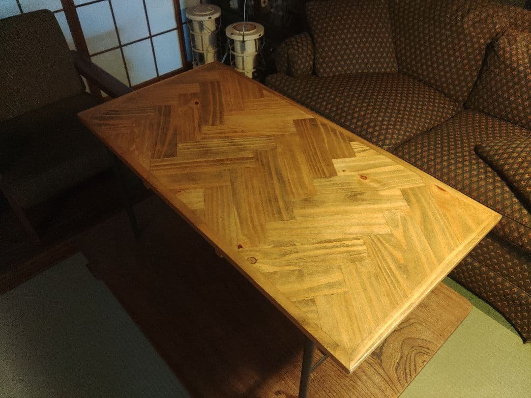 希少　ヘリンボーン　アイアン　エトウ　大川　ローテーブル　机　インダストリアル