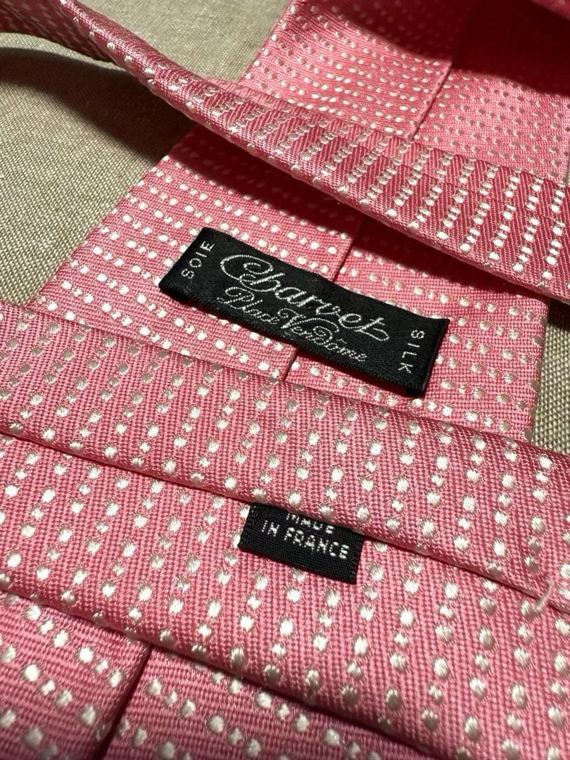 Charvet／シャルべ／シルクジャガードタイ／ドット／ピンク／フランス製