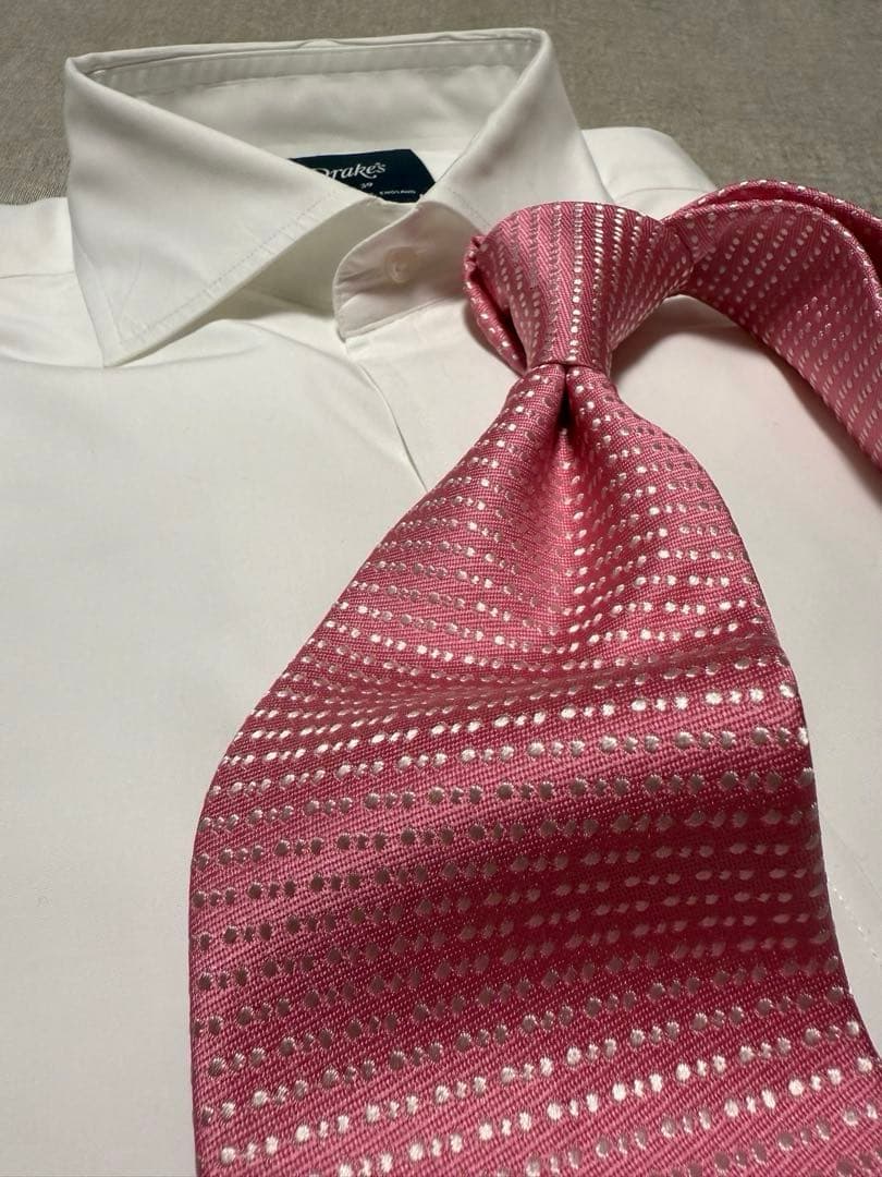 Charvet／シャルべ／シルクジャガードタイ／ドット／ピンク／フランス製