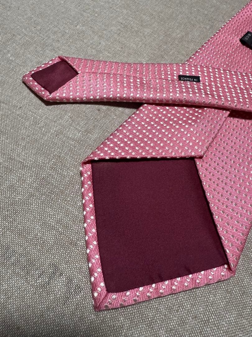 Charvet／シャルべ／シルクジャガードタイ／ドット／ピンク／フランス製