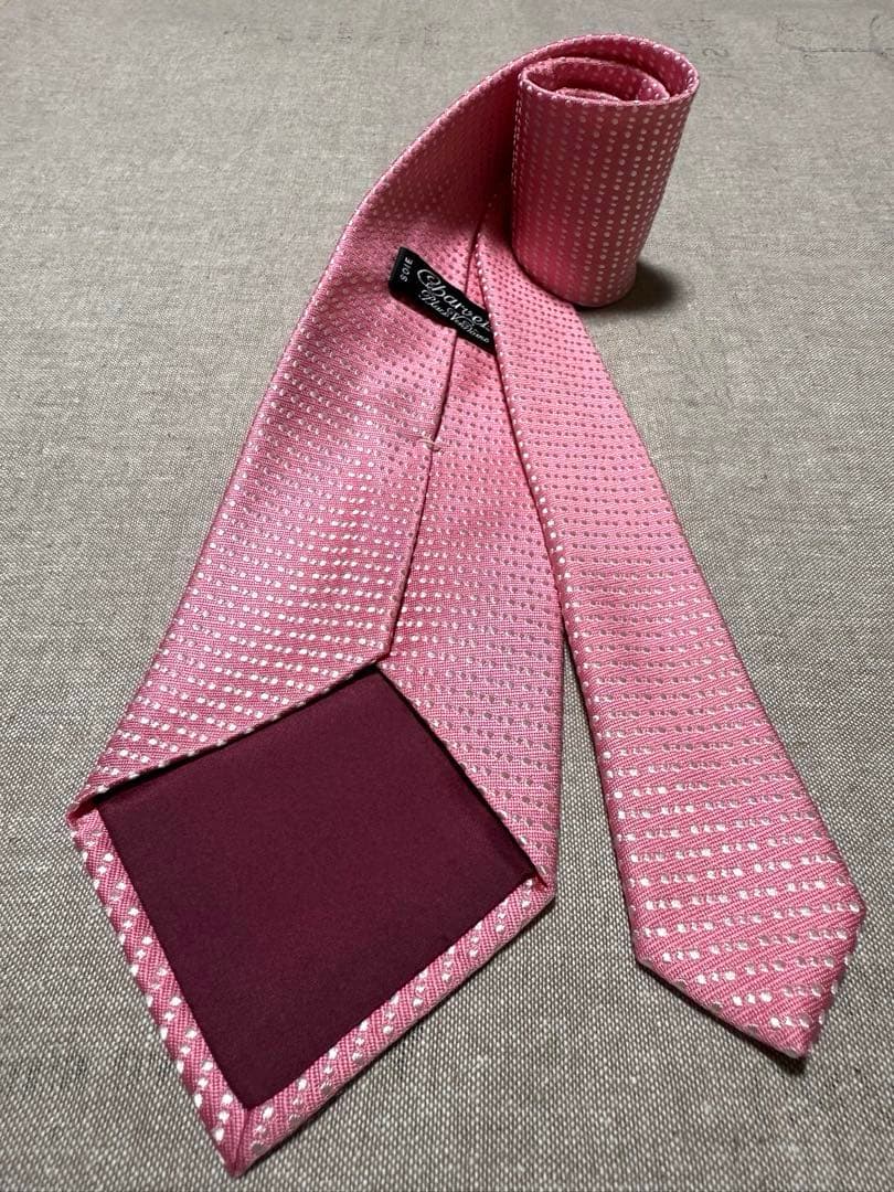 Charvet／シャルべ／シルクジャガードタイ／ドット／ピンク／フランス製