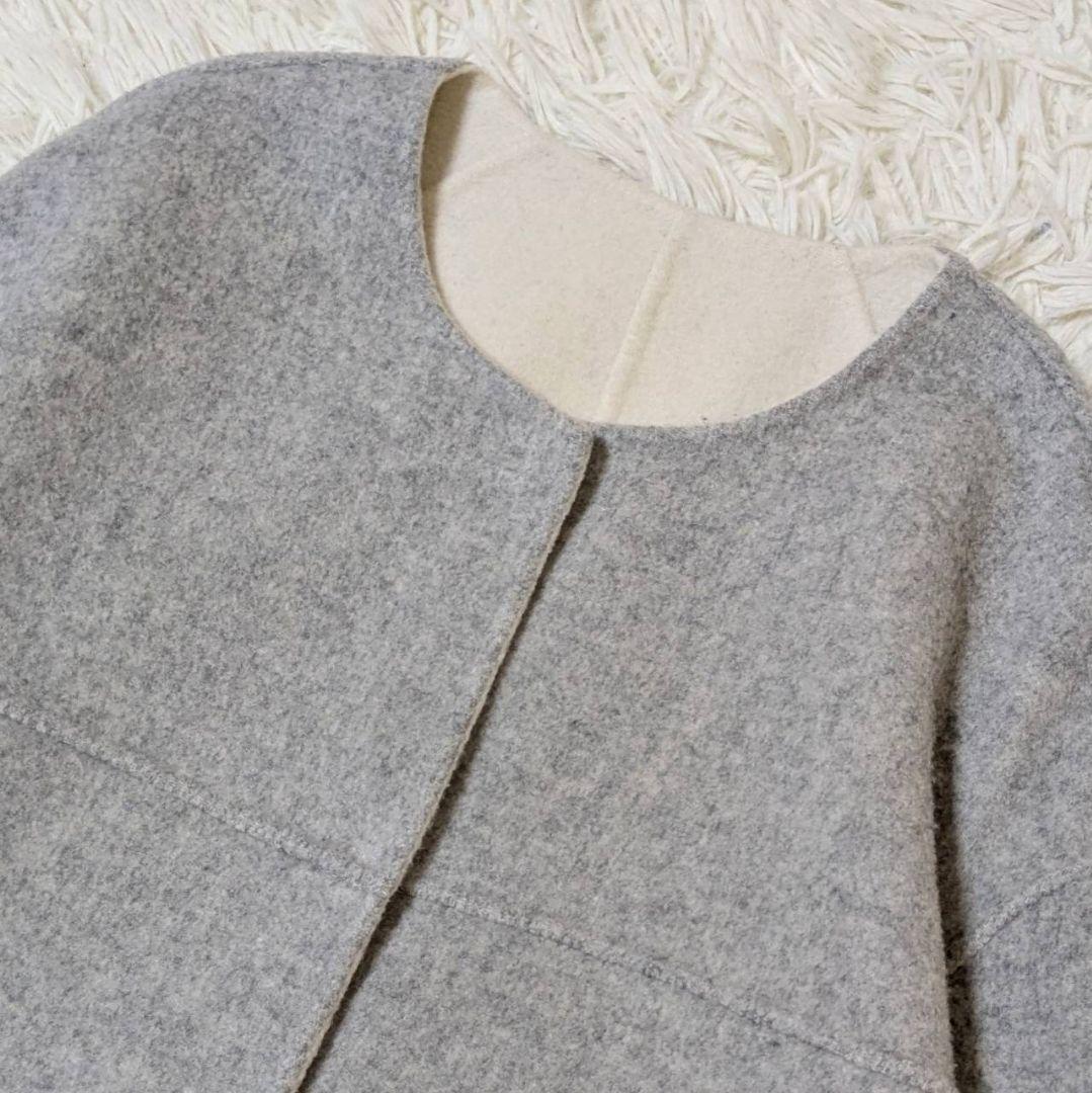 アルアバイル ノーカラーコート ロング リバーシブル グレー × ホワイト S