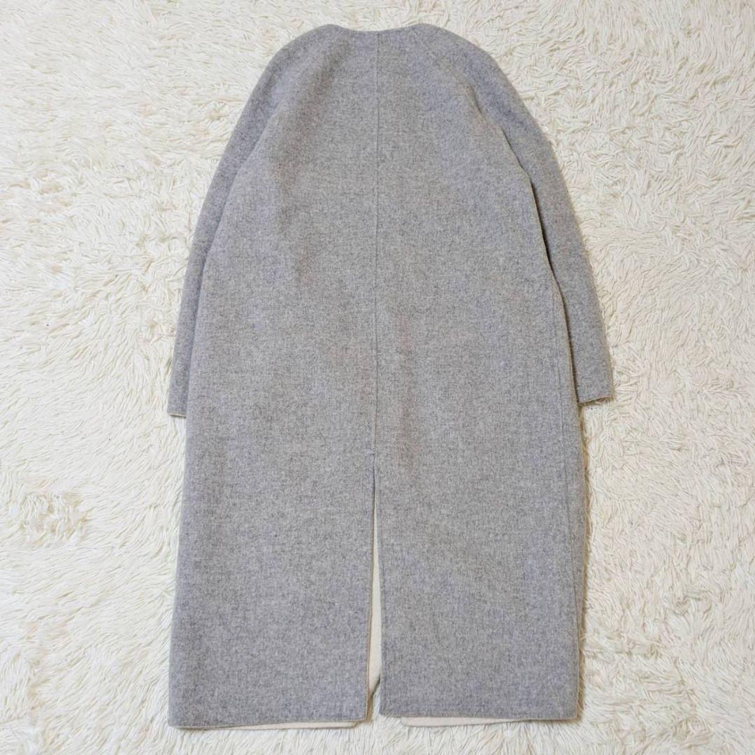 アルアバイル ノーカラーコート ロング リバーシブル グレー × ホワイト S