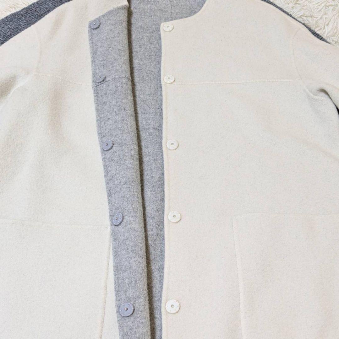 アルアバイル ノーカラーコート ロング リバーシブル グレー × ホワイト S