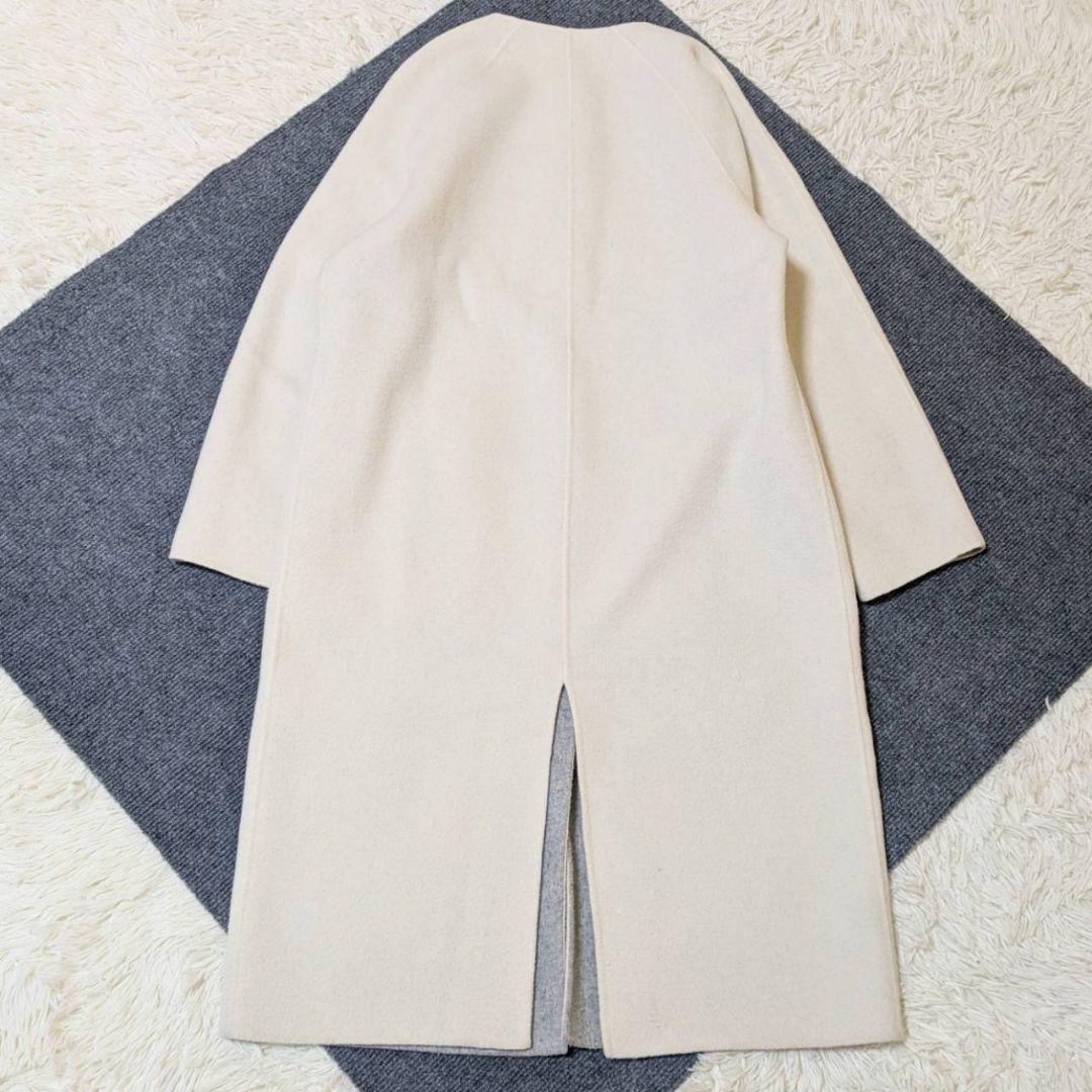 アルアバイル ノーカラーコート ロング リバーシブル グレー × ホワイト S