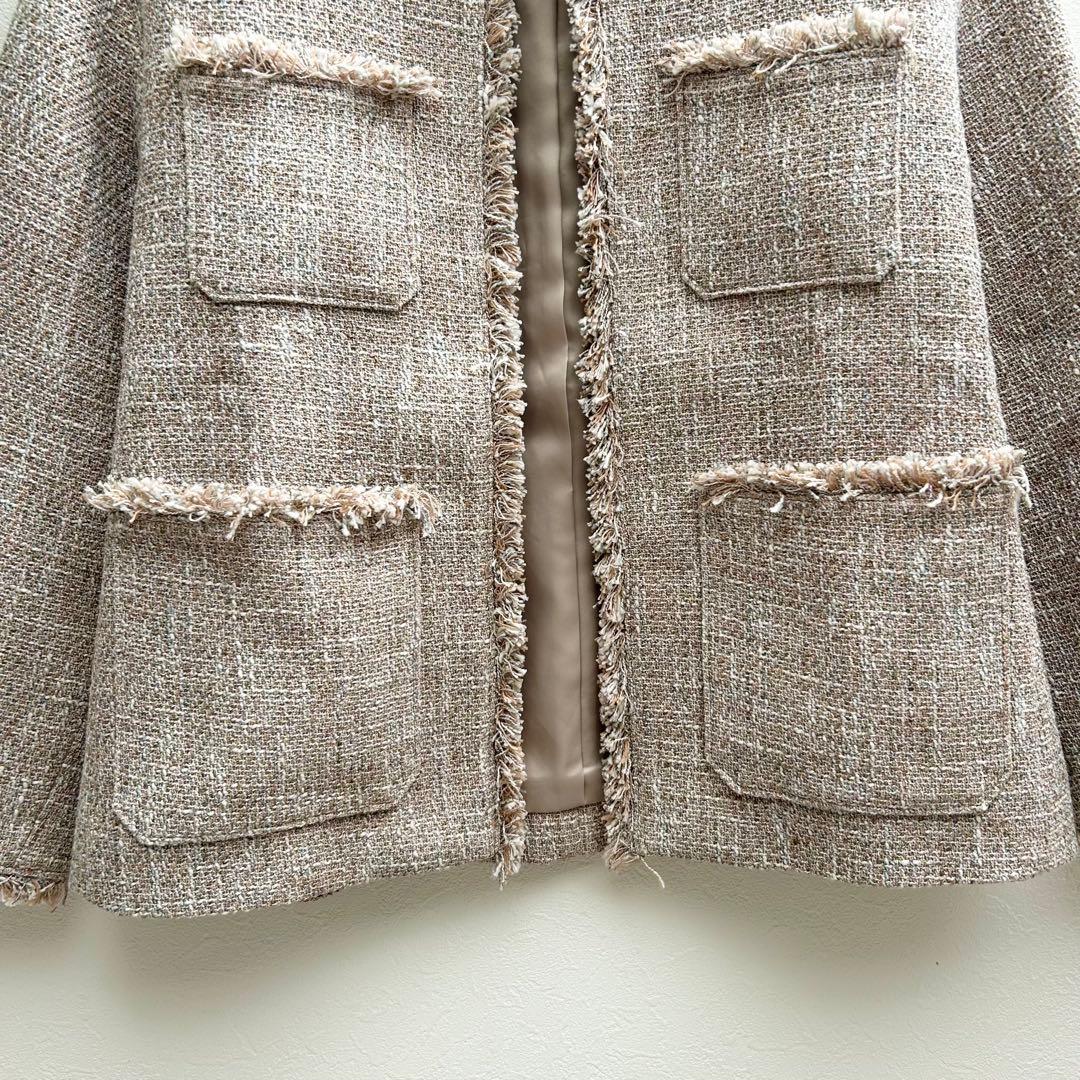 グリーンレーベル ミックスツイードライクポケットノーカラージャケット　SHORT