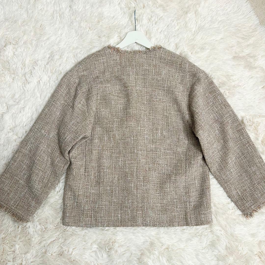 グリーンレーベル ミックスツイードライクポケットノーカラージャケット　SHORT