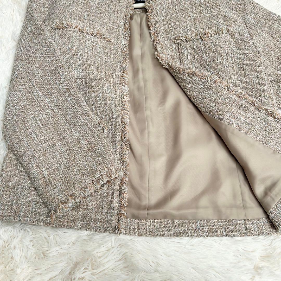 グリーンレーベル ミックスツイードライクポケットノーカラージャケット　SHORT