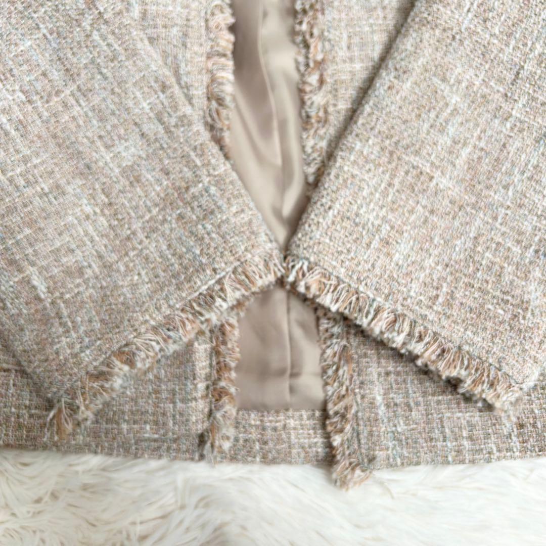 グリーンレーベル ミックスツイードライクポケットノーカラージャケット　SHORT