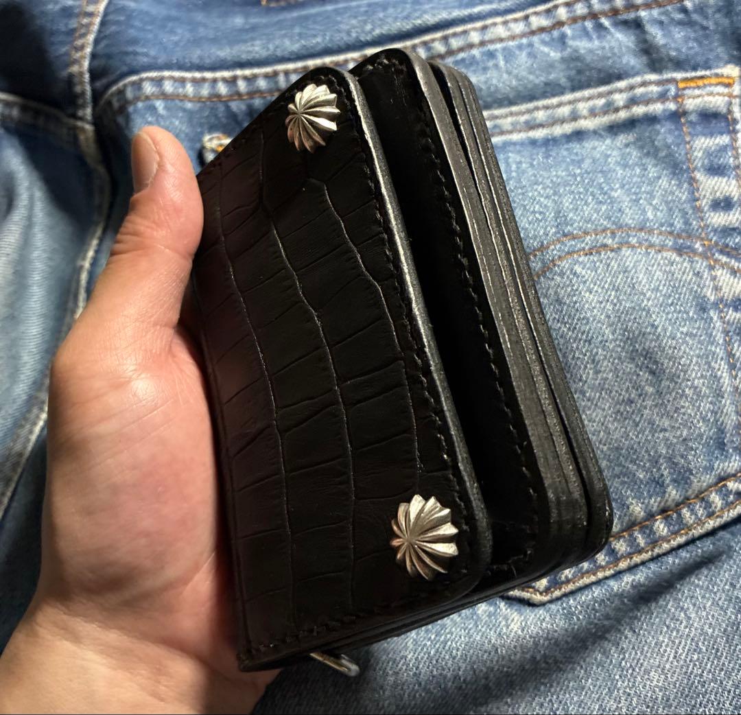 トラッカーウォレット　ショート　クロコ型押し×シルバー925アポロコンチョ