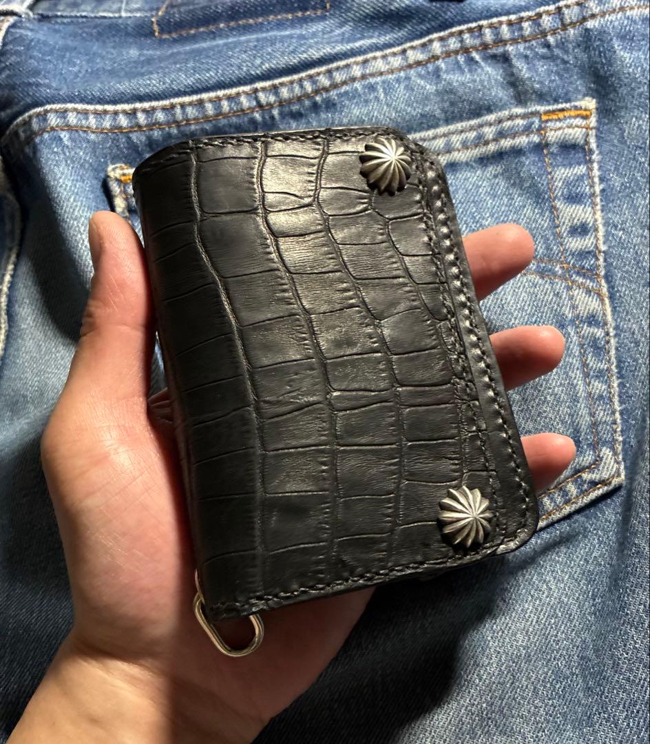 トラッカーウォレット　ショート　クロコ型押し×シルバー925アポロコンチョ