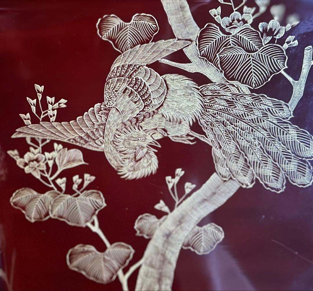 お年玉価格 ‼️JAPAN時代溜塗沈金　桐花鳳凰に松　鳳凰　五段重箱二枚蓋木箱入