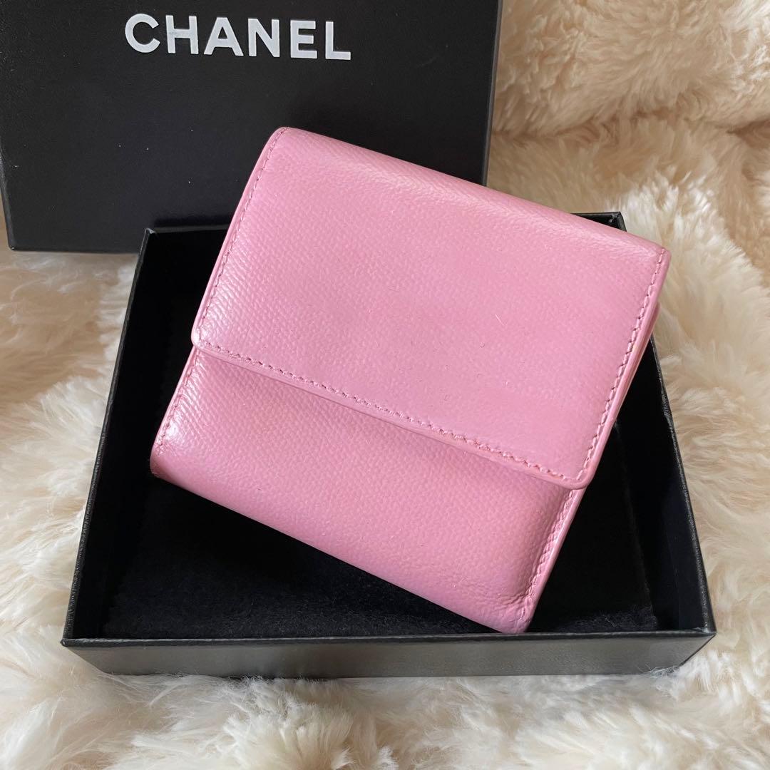シャネル CHANEL 財布 三つ折りピンク ココボタン ココマーク 正規品