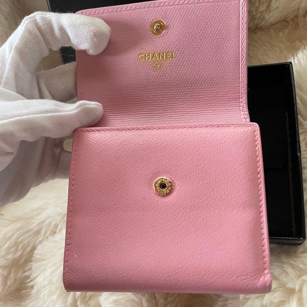 シャネル CHANEL 財布 三つ折りピンク ココボタン ココマーク 正規品