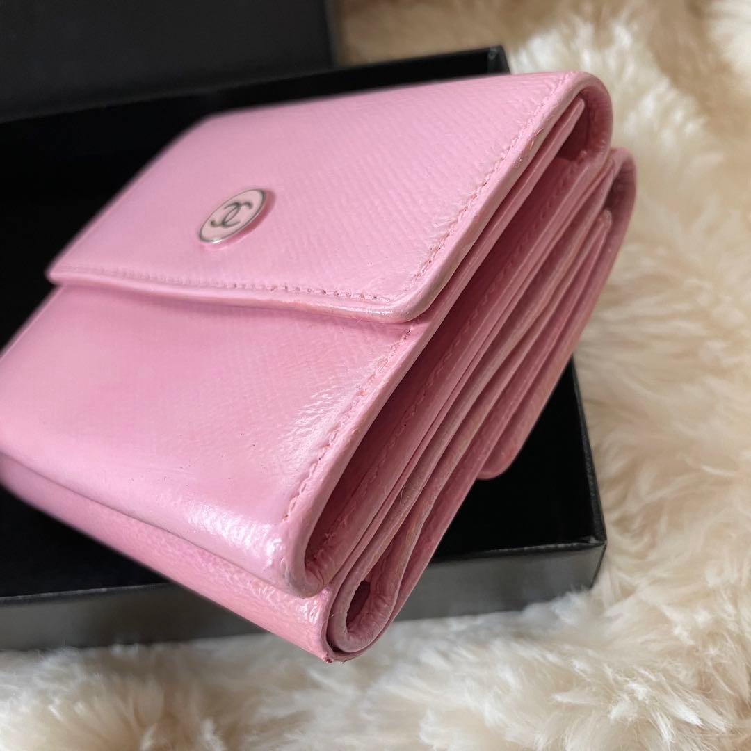シャネル CHANEL 財布 三つ折りピンク ココボタン ココマーク 正規品