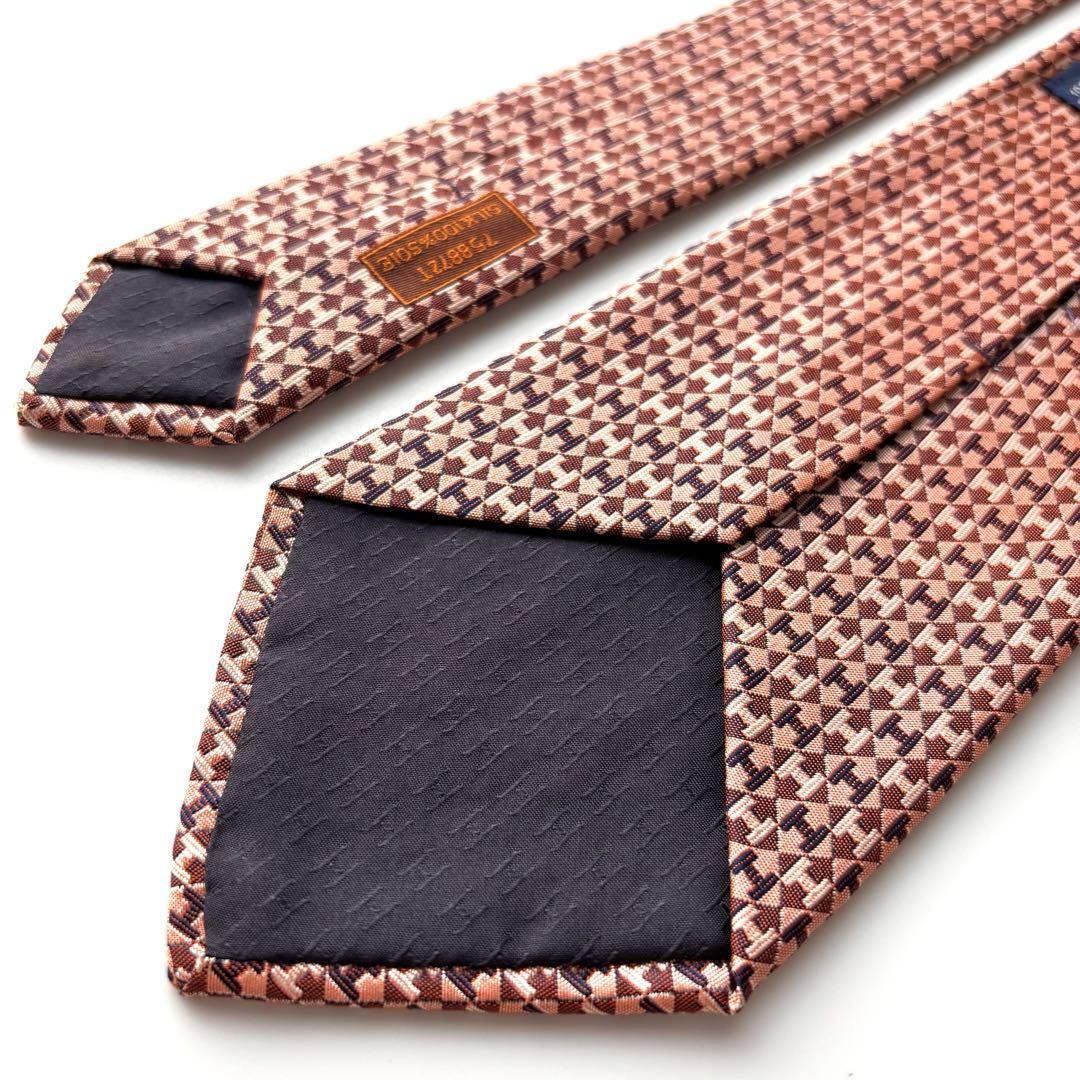꧁美品꧂ エルメス ネクタイ ファソネ H柄 パズル 幾何学模様 ピンク 光沢