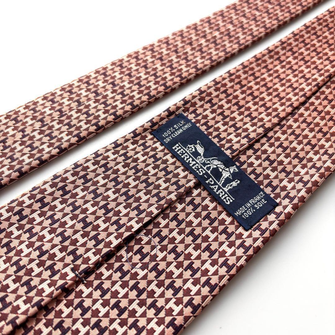 ꧁美品꧂ エルメス ネクタイ ファソネ H柄 パズル 幾何学模様 ピンク 光沢