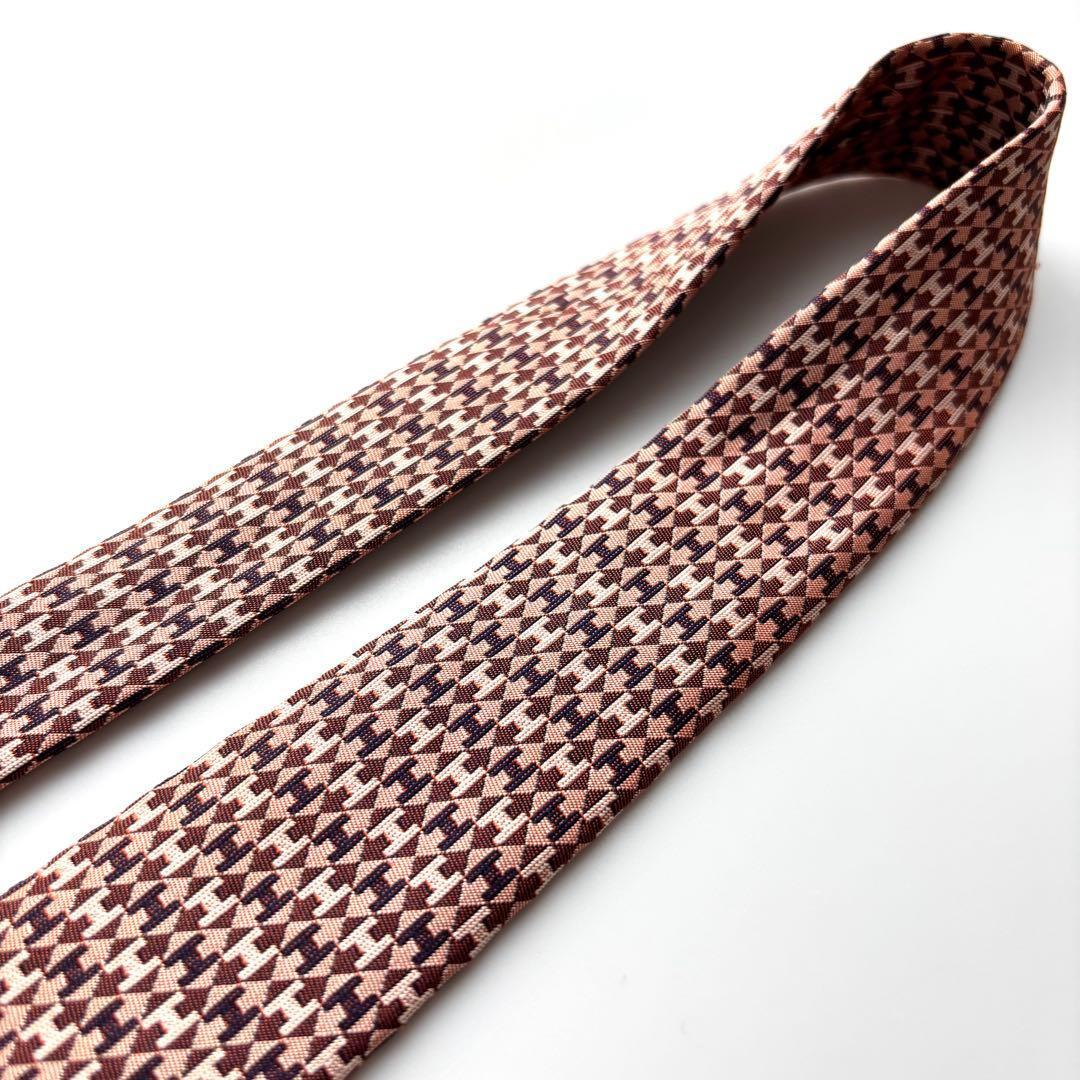 ꧁美品꧂ エルメス ネクタイ ファソネ H柄 パズル 幾何学模様 ピンク 光沢