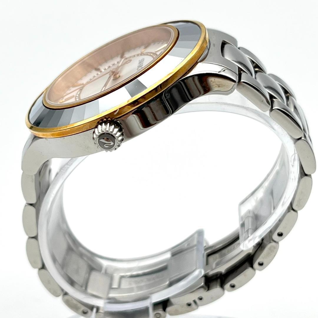 良品 スワロフスキー 時計 電池交換済 ダイヤ ロゴ金具 カットベゼル 3針