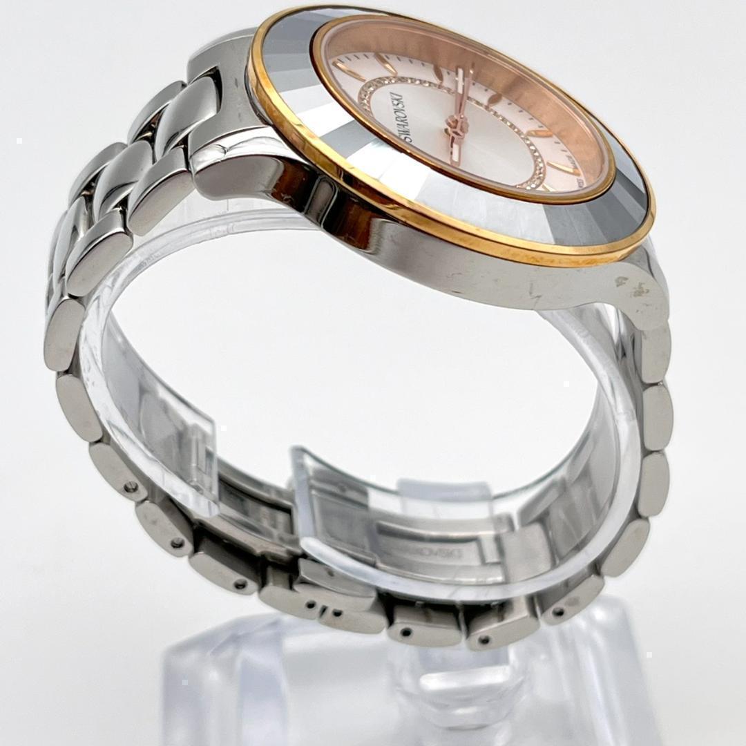 良品 スワロフスキー 時計 電池交換済 ダイヤ ロゴ金具 カットベゼル 3針