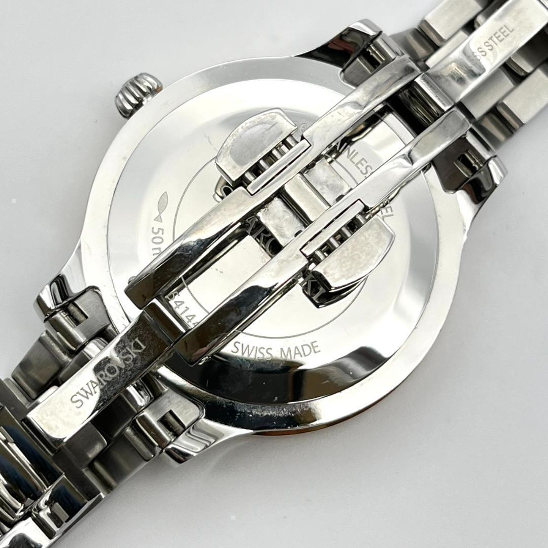 良品 スワロフスキー 時計 電池交換済 ダイヤ ロゴ金具 カットベゼル 3針