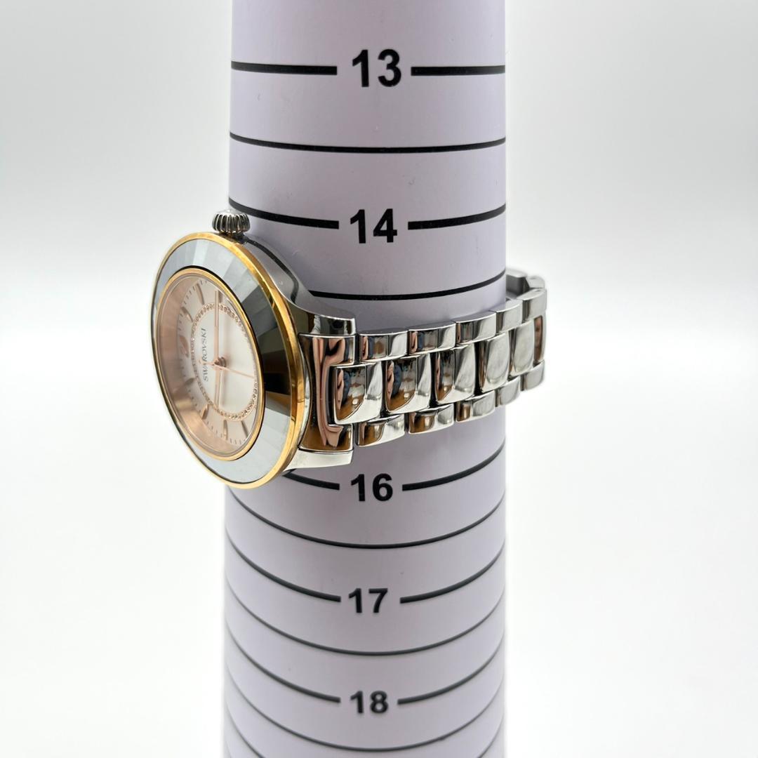 良品 スワロフスキー 時計 電池交換済 ダイヤ ロゴ金具 カットベゼル 3針