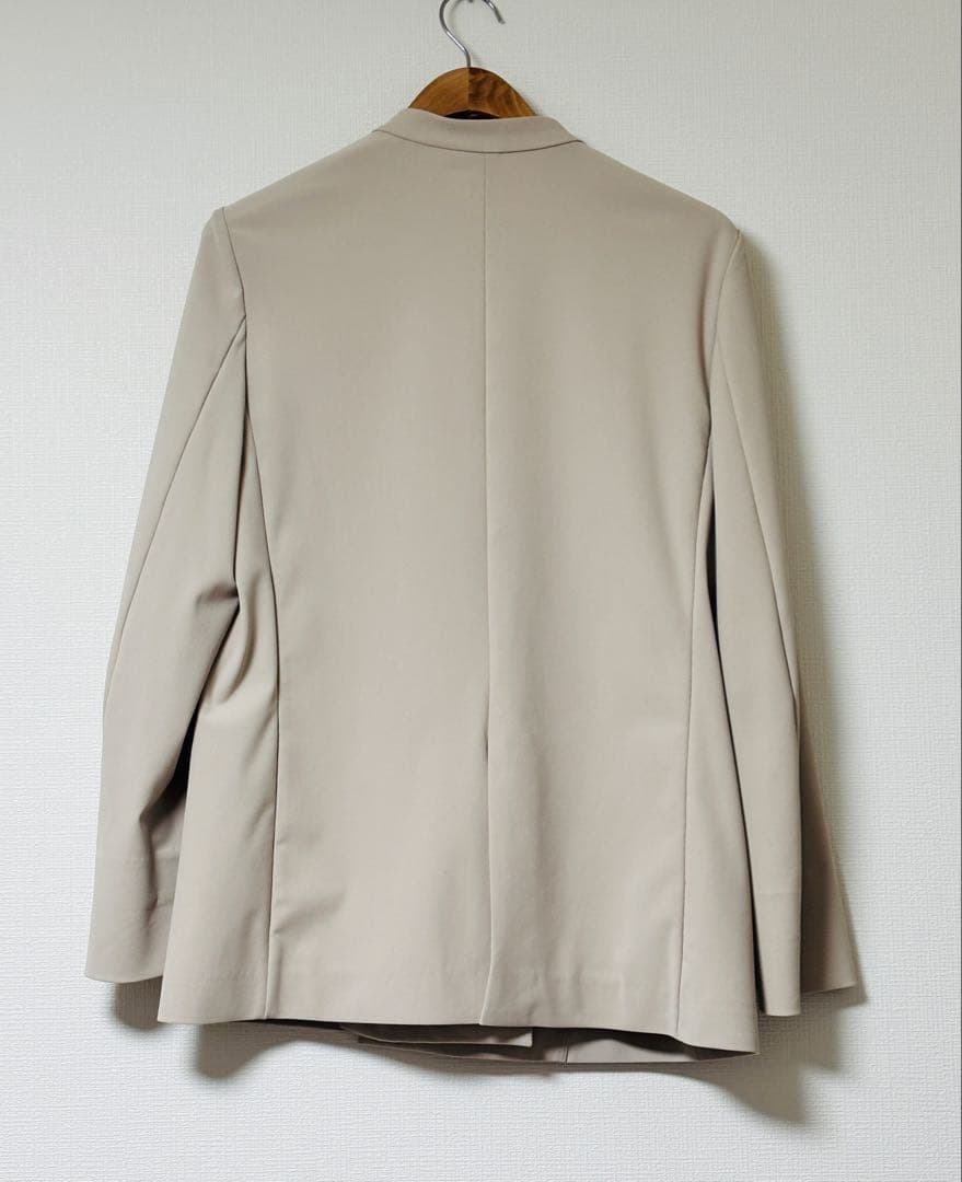 PLST ハイストレッチトリコットカラーレスダブルジャケット　ベージュ