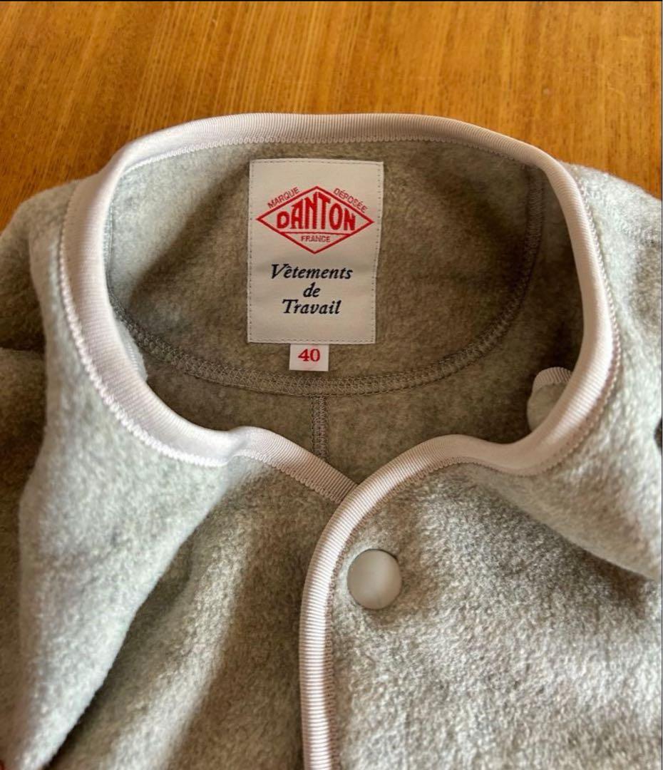 DANTON ＊ノーカラーフリースジャケット＊ベージュグレー＊サイズ40