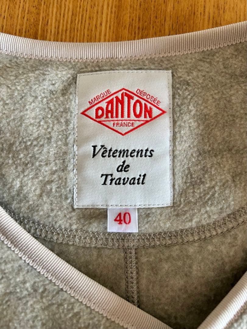 DANTON ＊ノーカラーフリースジャケット＊ベージュグレー＊サイズ40