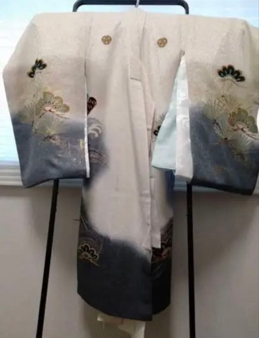 着物 お宮参り 男の子 正絹 兜 七五三 白地 グラデーション 祝着 初着