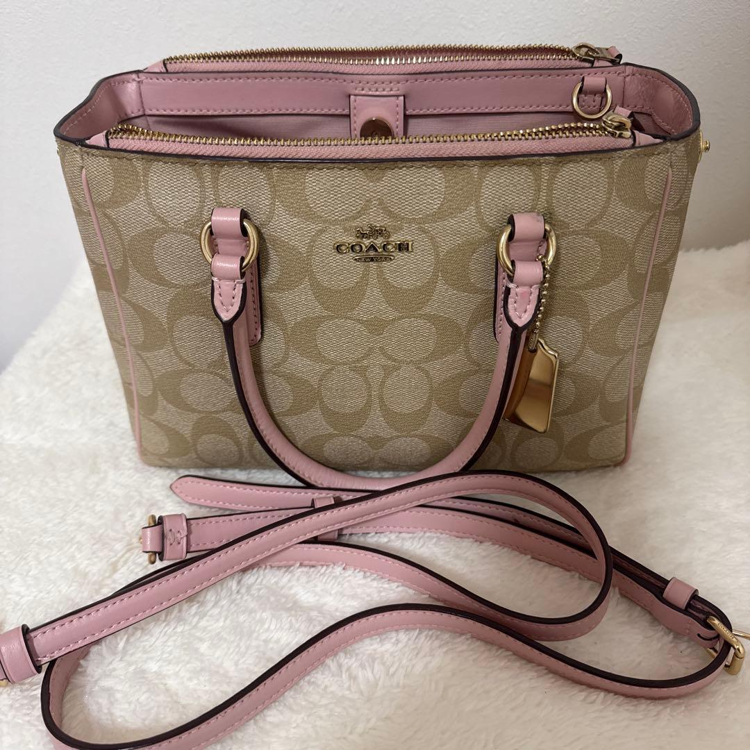 【美品】COACH シグネーチャーピンクショルダーバッグ