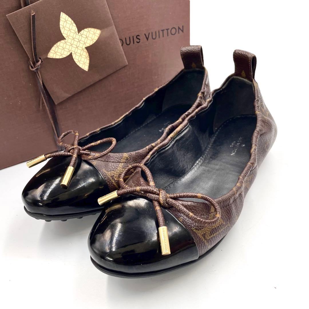 《超美品》ルイヴィトン フラット バレエシューズ パンプス リボン モノグラム