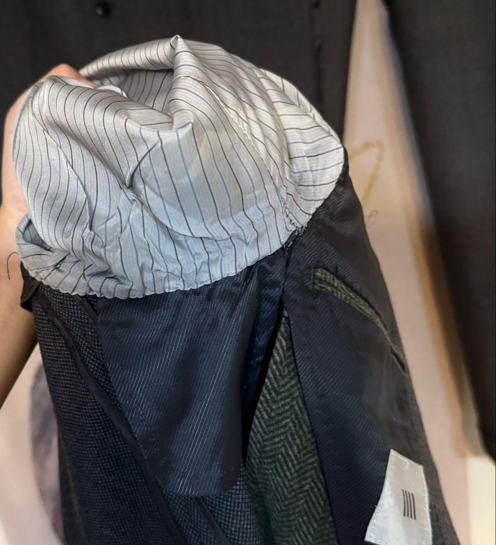 スーツセレクト 千鳥格子 ウール混 スリーピース セットアップ チャコールグレー