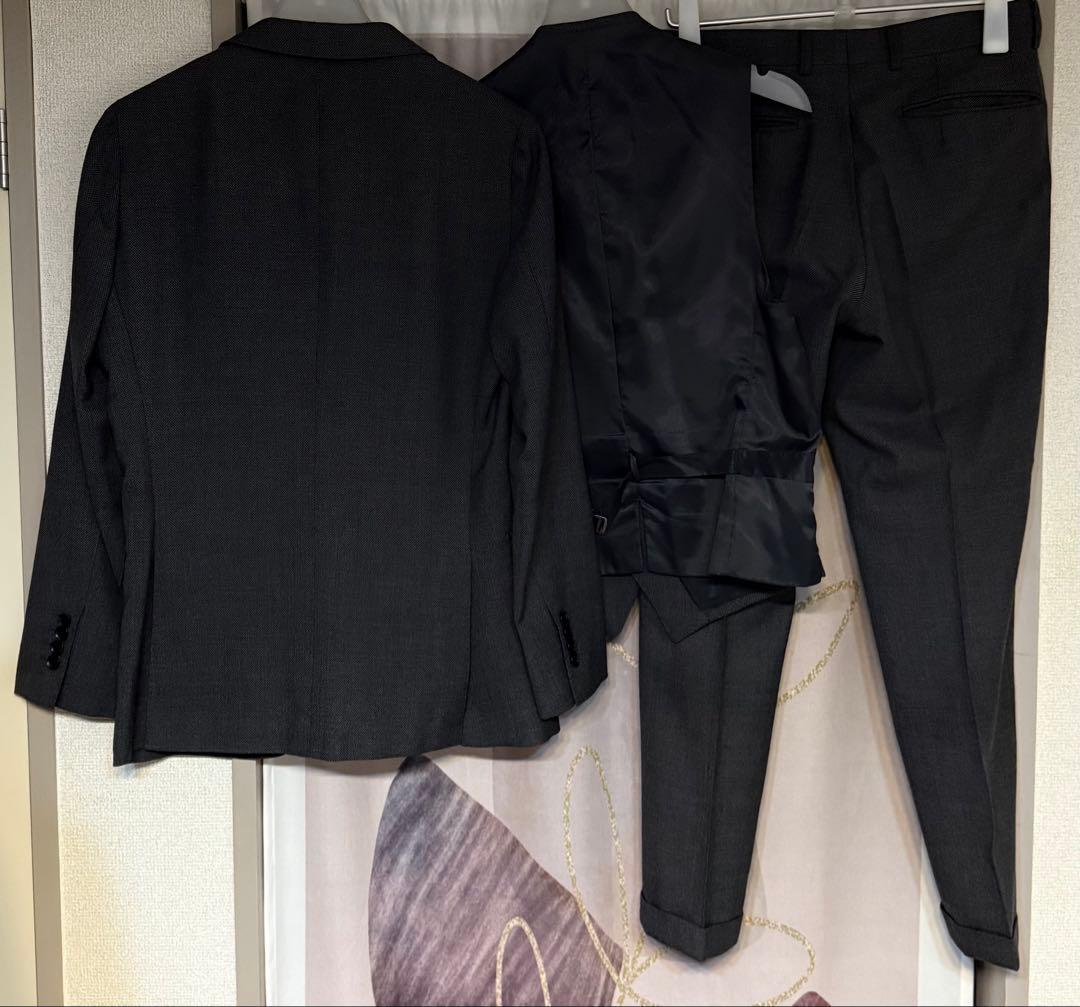 スーツセレクト 千鳥格子 ウール混 スリーピース セットアップ チャコールグレー